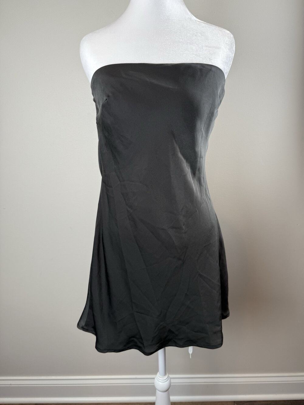 Princess Polly Black Satin Strapless Bow Back Mini Dress Ties In Back Sz 8